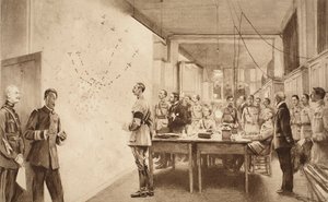 Kommandant og stab ved det franske luftfartsdepartementet som markerte fremgangen til et Gotha-raid på Paris, 1914-19 av French School