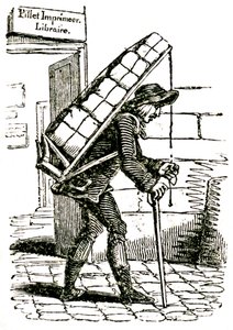 Kommisjonær (kurér) på 1800-tallet forlot bokhandleren Pillet i Paris, bærende på en last med bøker av French School
