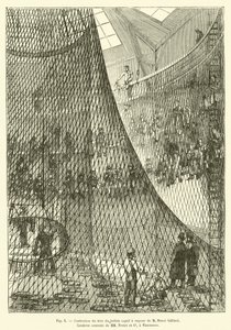 Lage nettet til den fangede dampballongen til M Henri Giffard, Corderie centrale til MM Fretet et Ce, i Vincennes (gravering) av French School