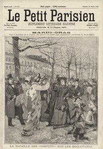 Konfettikamp på boulevardene i Paris på Mardi Gras (gravering) av French School