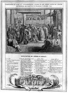 Innvielse og kroning av Henri IV (1553-1610) ved Chartres-katedralen 27. januar 1594, sent på 1500-tallet av French School