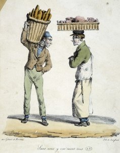 Samtale mellom en baker og en delikatesseforretning: «Uten oss ville vi alle dø! "". Gravering fra 1800-tallet. av French School