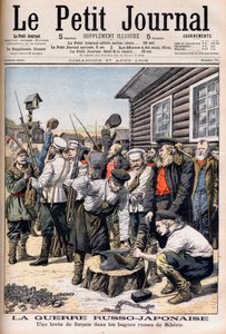 Domfelte i Sibir blir vervet til å kjempe i den russisk-japanske krigen. Russisk-japanske krig. En økning av forkatt i de russiske bagnes i Sibir. Illustrasjon for Le petit Journal, 27. august 1905. av French School