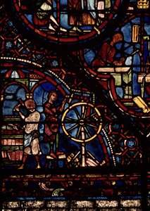 Coopers at work, detalj fra Life of St. Julian the Hospitaller-vinduet i nordambulatoriet av French School