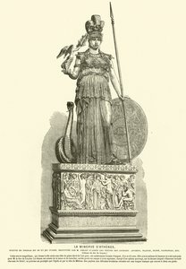 Kopi av Athena Parthenos, monumental statue av den antikke greske billedhuggeren Phidias (gravering) av French School