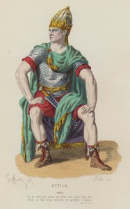 Corneille, Attila, Act I, Sc I (farget gravering) av French School