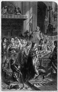 Kroning av keiser Otton I (912-973) av pave Johannes XII i 962 Gravering i "Histoire des Papes-King-Queen-and-Empereurs a travers les centuries" av Maurice Lachatre av French School