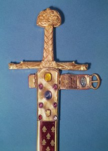 Kroningssverdet til kongene av Frankrike, tilhørende Charlemagne (742-814), kjent som Joyeuse (metall) av French School