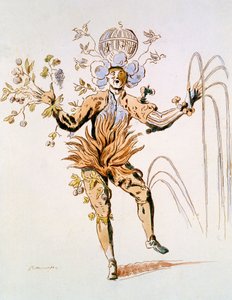 Kostymedesign for de fire elementene i en hoffballett fra 1600-tallet, faksimile laget av Guillaumot fils (håndfarget gravering) av French School