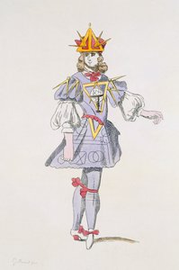 Kostymedesign for geometri i en hoffballett fra 1600-tallet, fra Menus Plaisirs-samlingen, faksimile av A. Guillaumot Fils (fargegravering) av French School