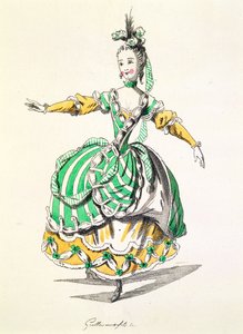 Kostymedesign for Phrygienne, i Dardanus, en libretto av Leclerc de Labruere, komponert av Jean-Philippe Rameau (1683-1764) faksimile av A. Guillaumot Fils (fargegravering) av French School