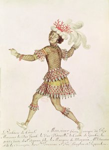 Kostymedesign for en korallfisker for Thetis og Peleus' bryllup av Francesco Cavalli (1602-76) 1654 (wc på vellum) av French School