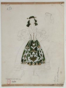 Kostymedesign for operaen Cavalleria Rusticana av Pietro Mascagni (1863-1945) (blyant og wc på papir) av French School
