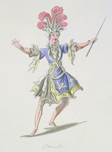 Kostymedesign for magikeren, i Dardanus, en libretto av Leclerc de Labruere, komponert av Jean-Philippe Rameau (1683-1764) faksimile av A. Guillaumot Fils (fargegravering) av French School