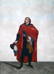 Kostyme til en representant for folket under Directoire-perioden, ca. 1797 (farget gravering) av French School
