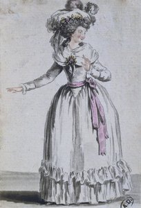 Kostyme til en skuespillerinne (fargegravering) av French School