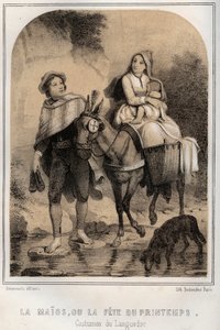 Languedoc-kostymer - Maios eller vårfestivalen - gravering i "" KILDERNE TIL MIN ONKEL MINNER OG REISEPONSER" av MORING MICHEL - Slutten av 1800-tallet av French School