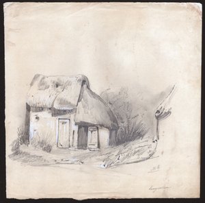 Hytte i Frankrike. (Tegning, ca. 1830) av French School