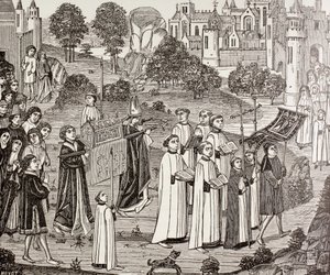 Grev Renier bærer liket av Saint Veronica til St. Waudru-kirken i Mons, fra 