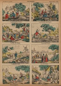 Landlige scener (farget gravering) av French School