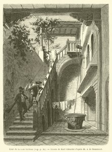 Gårdsplassen til casa Goldoni (gravering) av French School