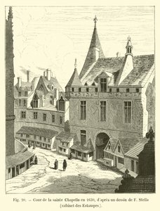 Gårdsplassen til Sainte Chapelle i 1630, etter en tegning av F Stella, Cabinet des Estampes av French School