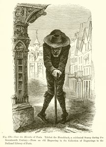 Cour des Miracles i Paris. Talebot the Hunchback, en berømt Scamp i løpet av det syttende århundre av French School