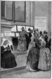 Cour des Tuileries: Resultatene av opptaksprøvene på Hotel de Ville de Paris for unge jenter i 1887. av French School