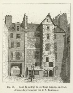 Gårdsplassen til Cardinal Lemoines college i 1850, hentet fra naturen av MA Bonnardot av French School