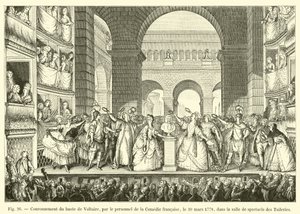 Kroning av bysten av Voltaire, av staben til Comedie francaise, 30. mars 1778, i forestillingshallen til Tuileriene av French School