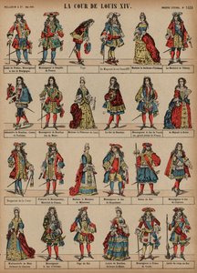 Court for kong Louis XIV av Frankrike (farget gravering) av French School