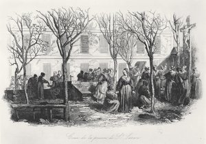 Gårdsplassen til Paris St. Lazare fengsel, ca. 1840 av French School
