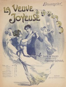 Omslag til partiturarket til La Valse Ballsirenen fra Den glade enken av Franz Lehar (1870-1948) av French School