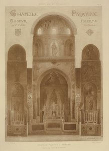 Tverrsnitt fra østenden av Palatinerkapellet, Palermo, Sicilia, fra Fragments dArchitecture du Moyen Age et de la Renaissance, gravert av Jules Adolphe Chauvet (f.1828) av French School