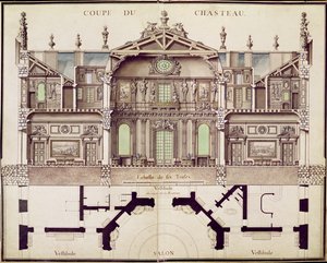 Tverrsnittsplan av Chateau de Marly, 1714 av French School