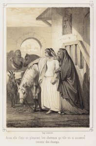 Gråtende strøk hun hestene som hun så ofte så komme tilbake fra åkrene (litho) av French School