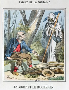 Death and the Woodman (farget gravering) av French School