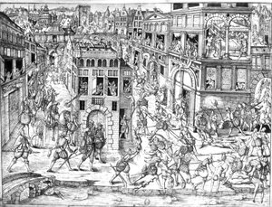 Admiral Gaspard II de Colignys død (1519-72), på tidspunktet for St. Bartolomeus-massakren i 1572 av French School