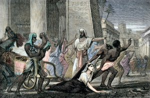Death of Hypatia murdered by followers of Cyril, Patriarch of Alexandria, end of 19th century (engraving) av French School