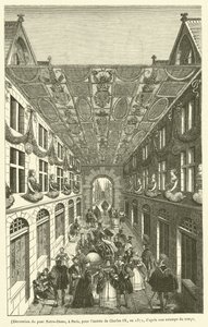 Dekorasjon av Notre-Dame-broen i Paris i anledning av Karl IXs inntog i 1571 (gravering) av French School