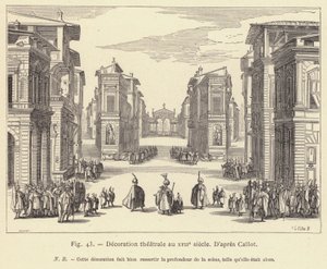 Teaterdekorasjon på 1600-tallet (gravering) av French School