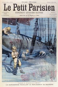 Dyphavsdykkere som forsøker å heve Farfadet, fra Le Petit Parisien, 23. juli 1905