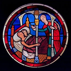 En skildring av en tjener kommer inn på Tobias og Sarahs rom, ex Ste Chapelle, Bay E av French School