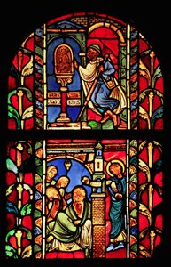 Viser St Nicholas-vinduet (tidligere Troyes-katedralen) av French School