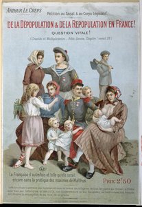Avfolking og gjenbefolkning i Frankrike, hefte av Arthur Le Creps mot malthusianisme, 1895 (fargegravering) av French School