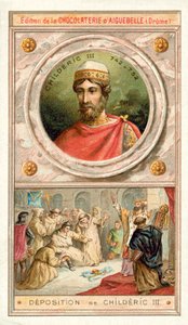 Deponering av Childeric III, 752 (chromolitho) av French School
