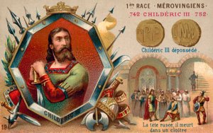 Deponering av Childeric III, 752 (chromolitho) av French School