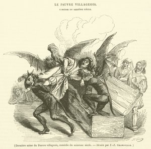 Siste scene av den fattige landsbyboeren, komedie fra det sekstende århundre (gravering) av French School