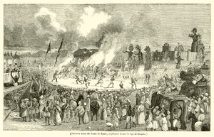 Siste scene i Rama-dramaet, representert foran rajaen til Benares (gravering) av French School