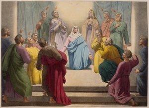 Descent of the Holy Spirit, illustrasjon fra en katekisme LHistoire Sainte, utgitt av Charles Delagrave, Paris, sent på 1800-tallet av French School